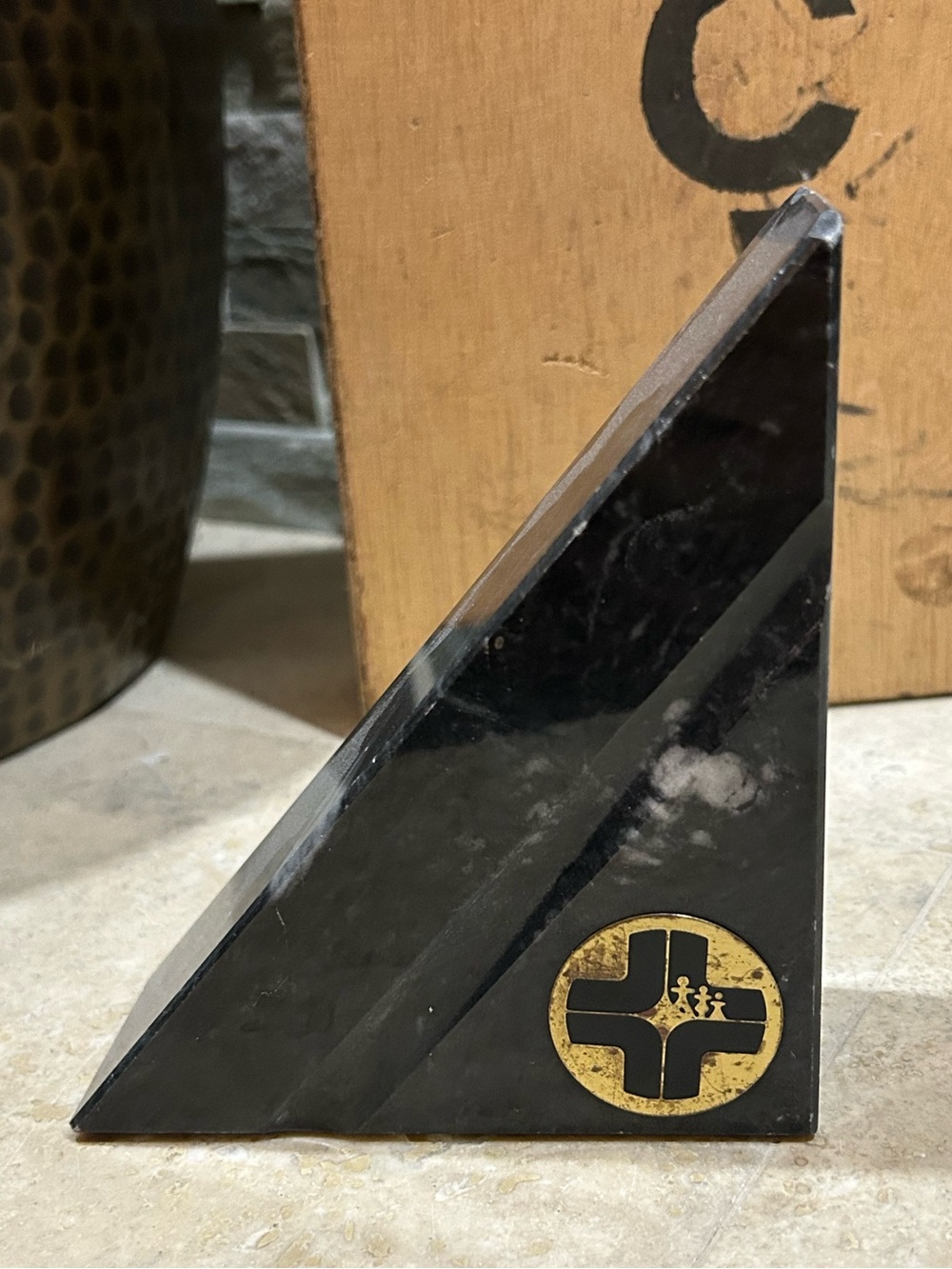 vintage black marble desk wedge or bookend